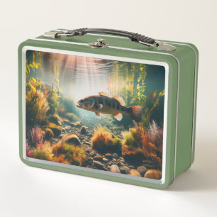Underwater large mouth bass metal lunch box