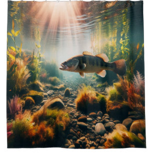 Underwater large mouth bass shower curtain