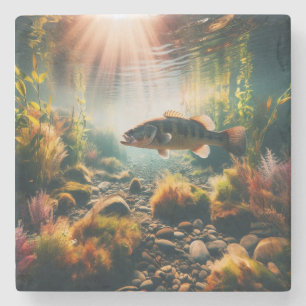 Underwater large mouth bass stone coaster