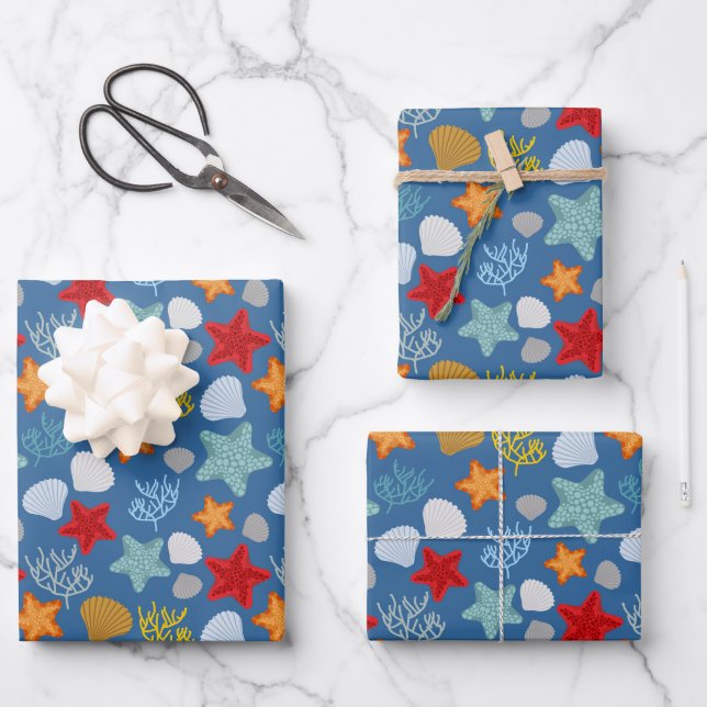 Underwater Life Pattern Wrapping Paper Sheet (Front)