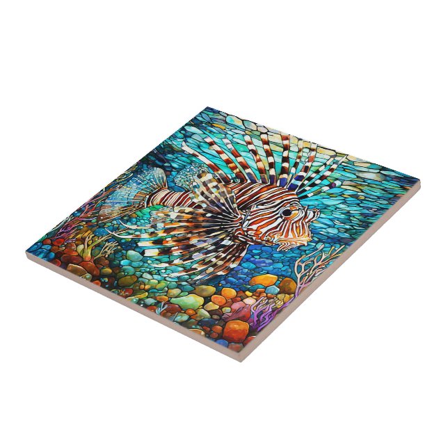Underwater Lion fish Stained glass art Tile (Side)