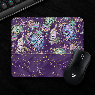 Underwater Luxe Purple Dark Pastel Gold Sea Life Mouse Pad
