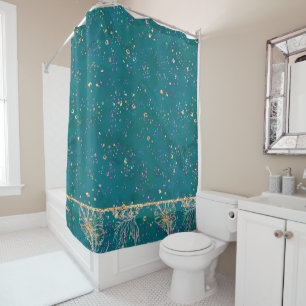 Underwater Luxe   Teal and Gold Ocean Sea Life Shower Curtain
