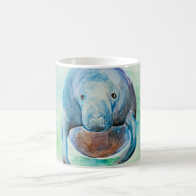 Underwater Manatee Watercolor Coffee Mug (Center)