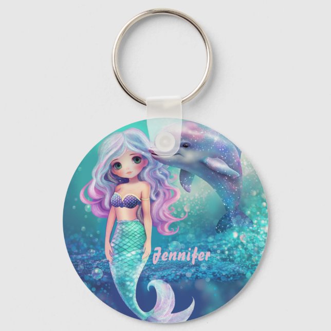 Underwater Mermaid and Dolphin  Key Ring (Front)