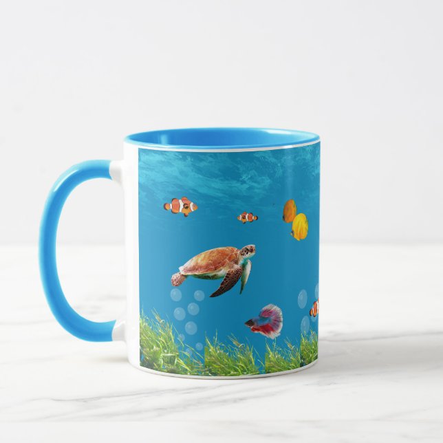 Underwater Mermaid Treasure Hunt Fantasy Blue Mug (Left)