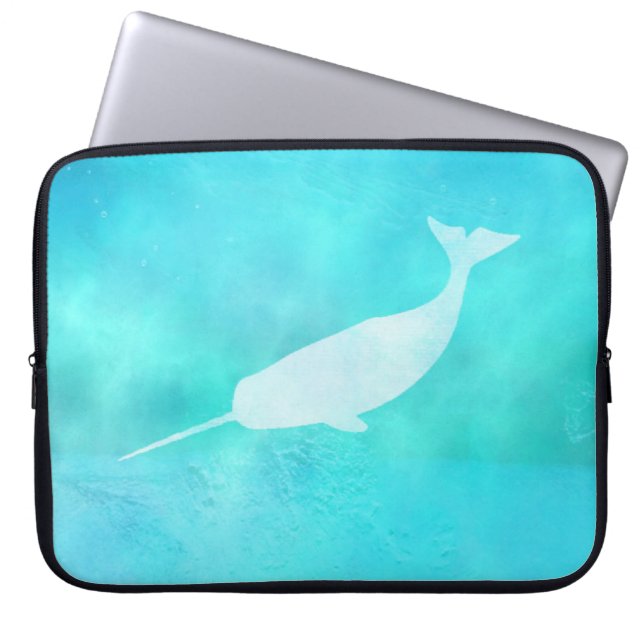 Underwater Narwhal Silhouette Laptop Sleeve (Front)