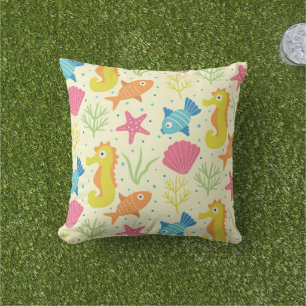 Underwater ocean seahorse,starfish and seashells cushion