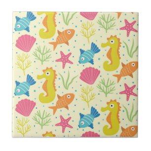 Underwater ocean seahorse,starfish and seashells tile