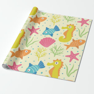 Underwater ocean seahorse,starfish seashells  wrapping paper