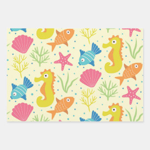 Underwater ocean seahorse,starfish seashells  wrapping paper sheet