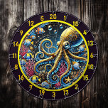 Underwater Octopus Fantasy Design Dartboard<br><div class="desc">Step into a world of underwater enchantment with the "Underwater Octopus Fantasy Dartboard Design." This dartboard features a golden octopus at the centre, surrounded by radiant coral reefs, tropical fish, and shimmering ocean details. The artistic circular design makes it perfect for man caves, fishing lodges, hunting retreats, and dorm rooms....</div>