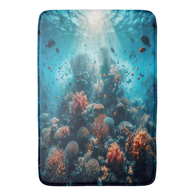 Underwater Paradise Vibrant Coral Reef & Sea Life Bath Mat (Front Vertical)