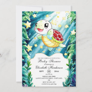 Underwater Pastel Turtle Baby Shower Invitation