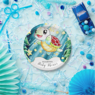 Underwater Pastel Turtle Baby Shower Paper Plate