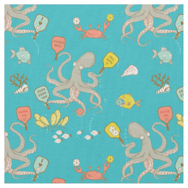 Underwater Pickleball turquoise Fabric (Close Up)
