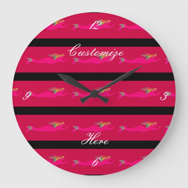 underwater pink mermaids swimming large clock (Front)