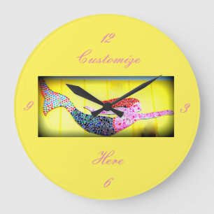 underwater pink mosaic mermai swimming large clock