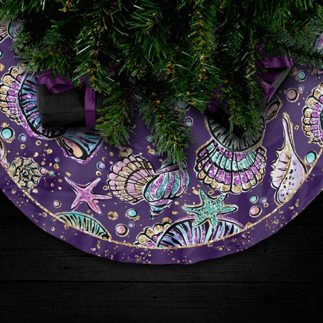 Underwater Purple Luxe | Dark Pastel Gold Sea Life Brushed Polyester Tree Skirt (Creator Uploaded)