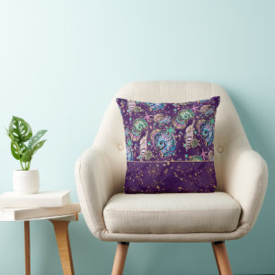 Underwater Purple Luxe Dark Pastel Gold Sea Life Cushion