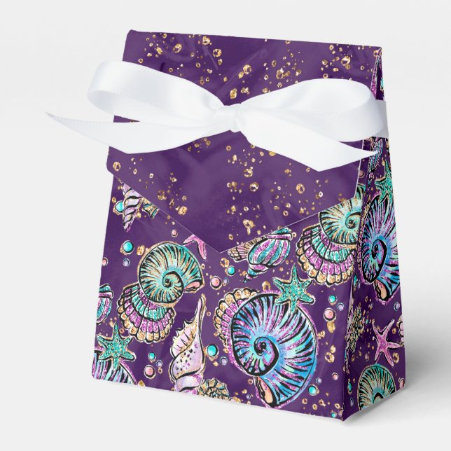 Underwater Purple Luxe | Dark Pastel Gold Sea Life Favour Box (Front Side)