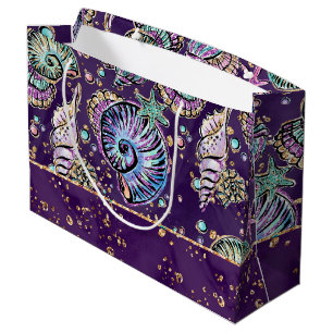 Underwater Purple Luxe   Dark Pastel Gold Sea Life Large Gift Bag