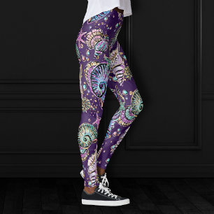 Underwater Purple Luxe   Dark Pastel Gold Sea Life Leggings