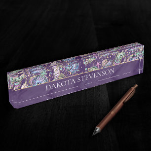 Underwater Purple Luxe   Dark Pastel Gold Sea Life Nameplate
