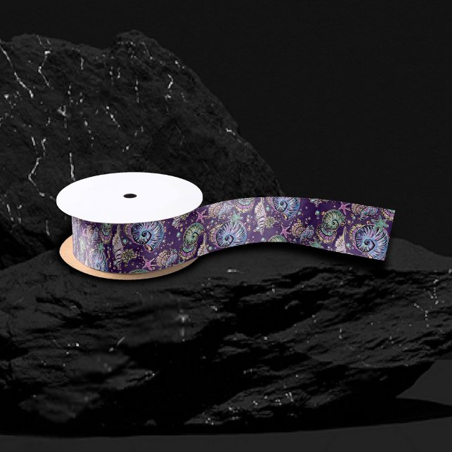 Underwater Purple Luxe | Dark Pastel Gold Sea Life Satin Ribbon (Creator Uploaded)