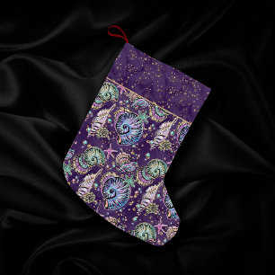 Underwater Purple Luxe Dark Pastel Gold Sea Life Small Christmas Stocking