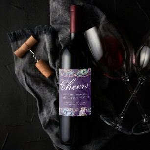 Underwater Purple Luxe   Dark Pastel Gold Sea Life Wine Label