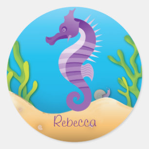 Underwater Purple Seahorse Classic Round Sticker