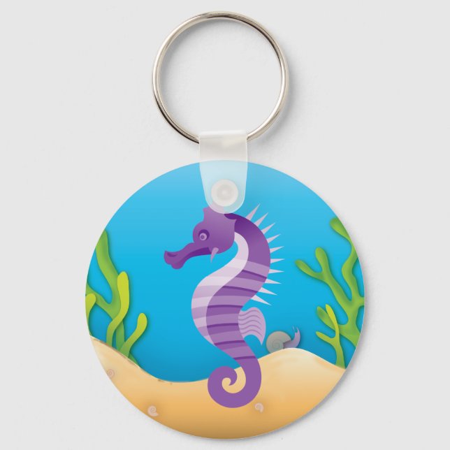 Underwater Purple Seahorse Key Ring (Front)