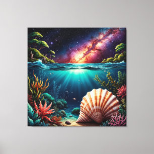 Underwater Reef Scene with Milky Way Canvas Print