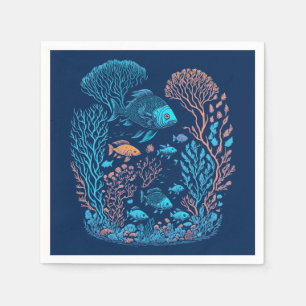 Underwater scenery colourful fishes and coral ree napkin