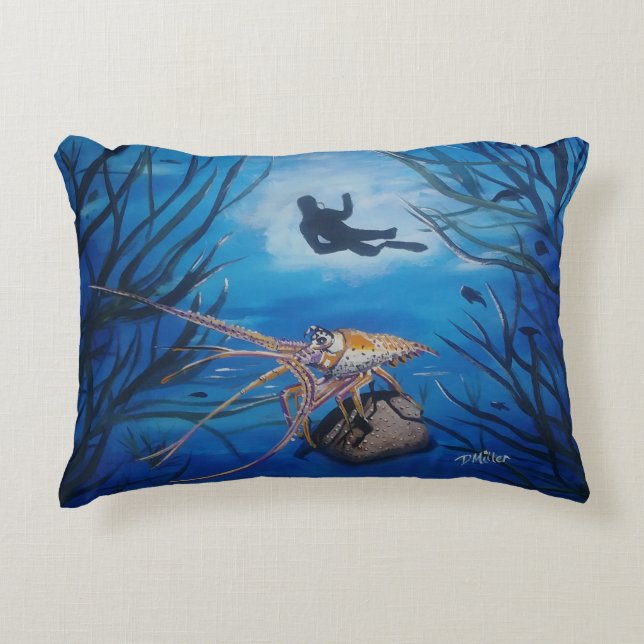 Underwater Scuba Diver Scene Decorative Cushion (Front)