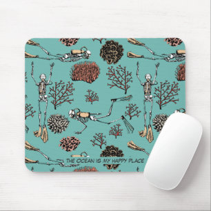 Underwater Scuba Diver The Ocean is my Happy Place Mouse Pad