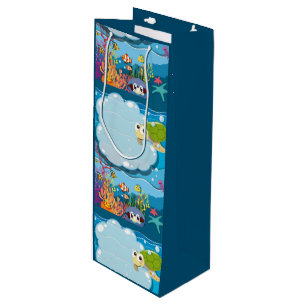 Underwater Sea Animals Sea Turtle Fish Sea Weed Wine Gift Bag