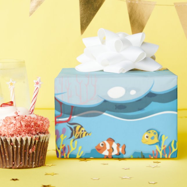Underwater Sea Animals Sea Turtle Fish Sea Weed Wrapping Paper (Birthday Party)