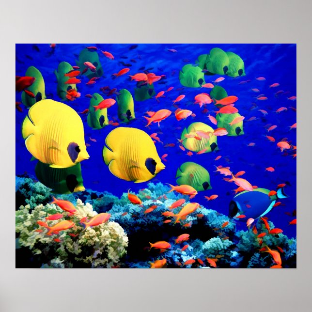 Underwater Sea Coral & Tropical Fish Poster (Front)