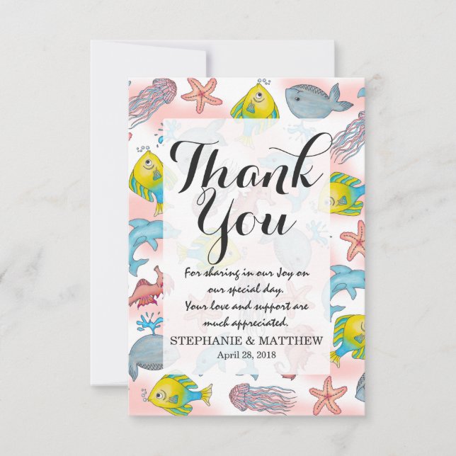Underwater Sea Creatures Watercolor Illustrations Thank You Card (Front)