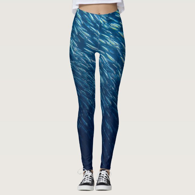 Underwater Sea Fish School Abstract Leggings (Front)