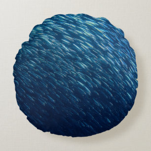 Underwater Sea Fish School Abstract Round Cushion