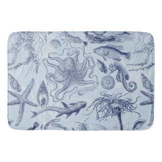 Underwater Sea Life - Cottagecore Coastal Pattern Bath Mat