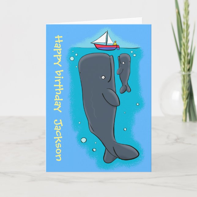 Underwater sea life cute whales cartoon birthday card (Front)