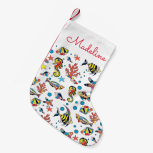 Underwater Sea Life Pattern   Add Your Name Small Christmas Stocking