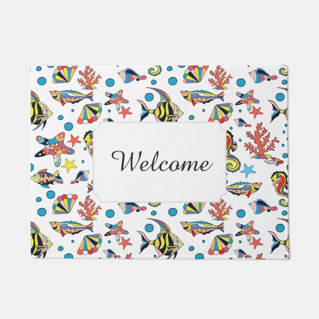 Underwater Sea Life Pattern | Add Your Text Doormat (Front)