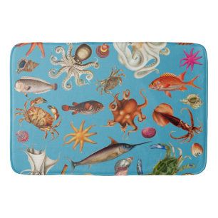 Underwater Sea Life Pattern Ocean Blue Bath Mat