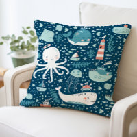 Underwater Sea Life Pillow, Nautical Ocean