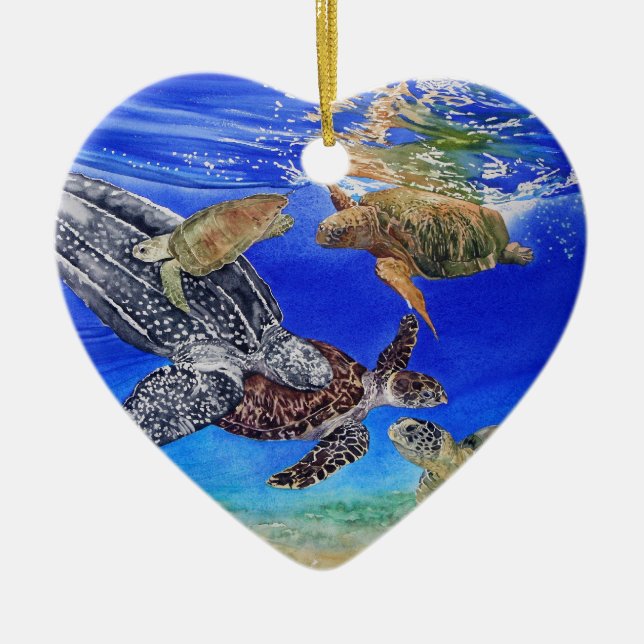 Underwater Sea Turtles Art Endangered Species Ceramic Tree Decoration (Front)